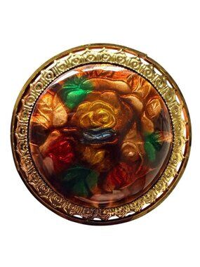 Vintage Reverse Carved Lucite Brooch Gold Tone Floral Pin 1950s‎ New Old Stock